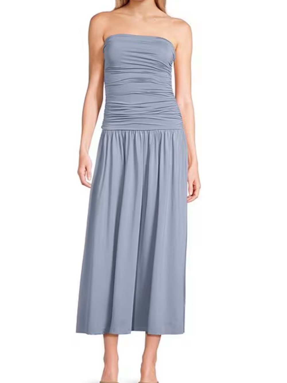 Light Slate Blue Strapless Ruched Maxi Dress